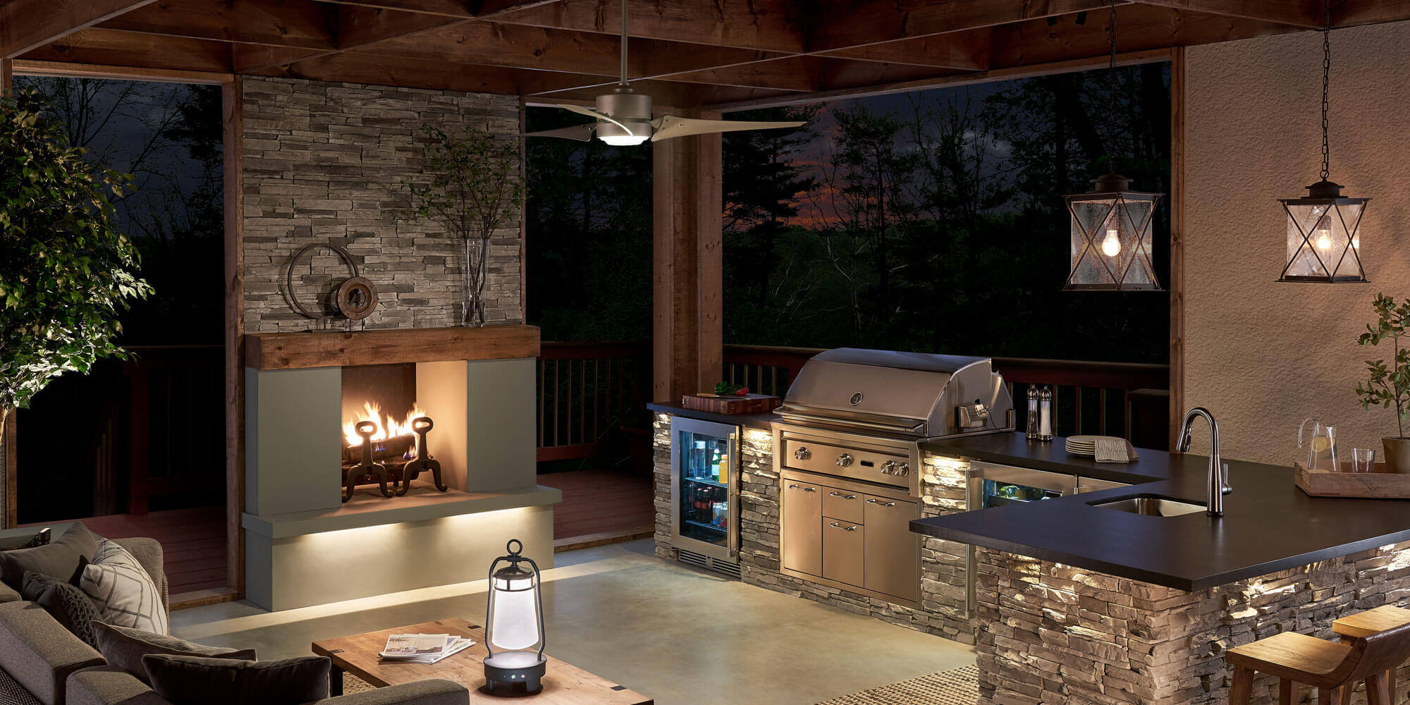 Kichler Outdoor Living Rana Argyle Lyndon Hardscapes Night Flip